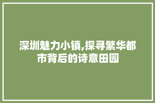 深圳魅力小镇,探寻繁华都市背后的诗意田园