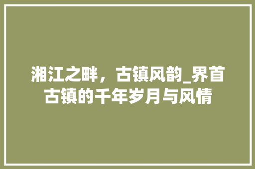 湘江之畔，古镇风韵_界首古镇的千年岁月与风情