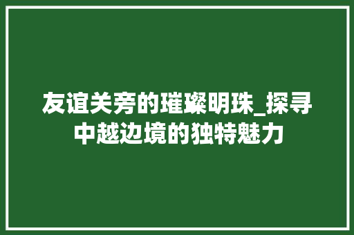 友谊关旁的璀璨明珠_探寻中越边境的独特魅力