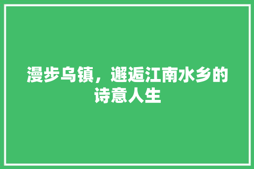 漫步乌镇，邂逅江南水乡的诗意人生