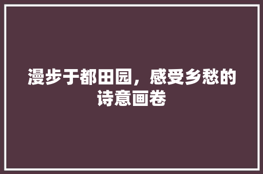 漫步于都田园，感受乡愁的诗意画卷