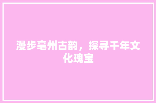 漫步亳州古韵，探寻千年文化瑰宝