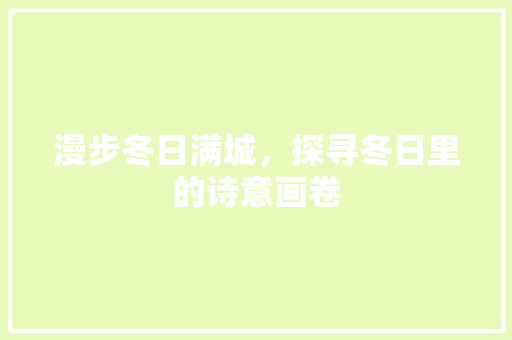 漫步冬日满城，探寻冬日里的诗意画卷