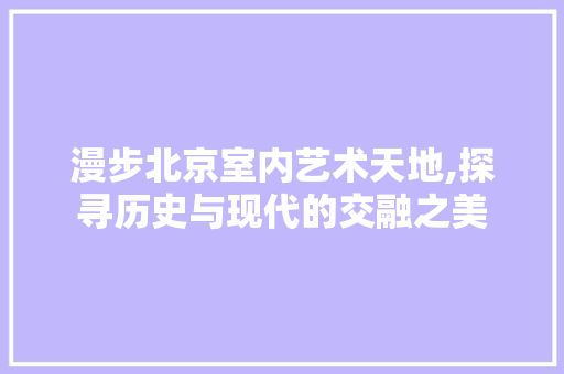 漫步北京室内艺术天地,探寻历史与现代的交融之美