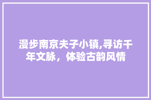 漫步南京夫子小镇,寻访千年文脉，体验古韵风情