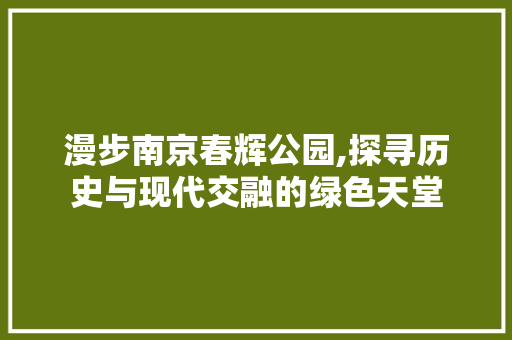 漫步南京春辉公园,探寻历史与现代交融的绿色天堂