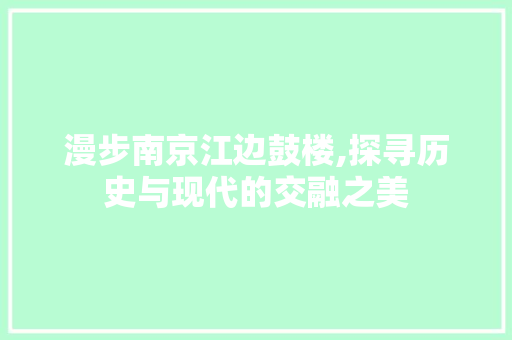 漫步南京江边鼓楼,探寻历史与现代的交融之美