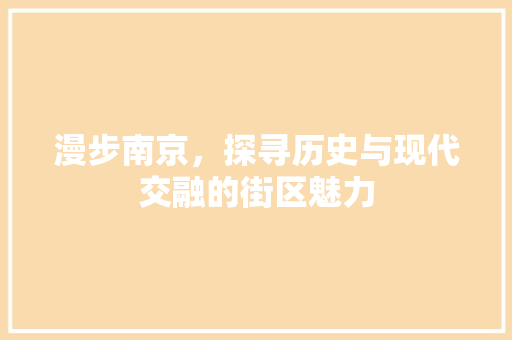 漫步南京，探寻历史与现代交融的街区魅力