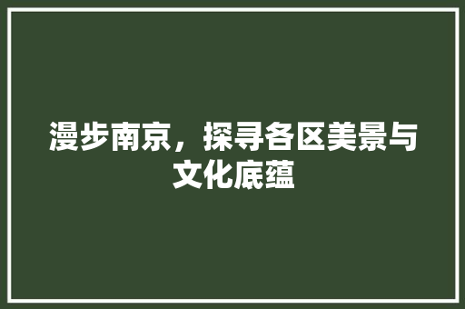 漫步南京，探寻各区美景与文化底蕴