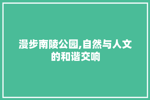 漫步南陵公园,自然与人文的和谐交响