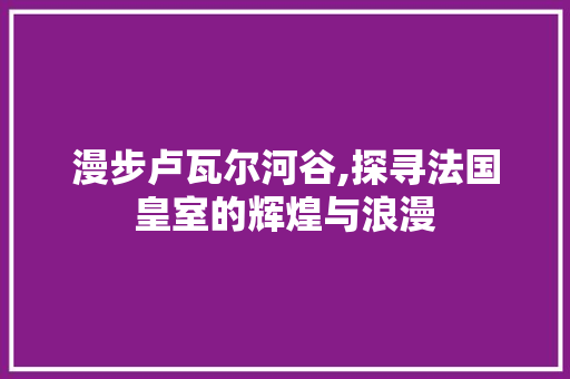 漫步卢瓦尔河谷,探寻法国皇室的辉煌与浪漫