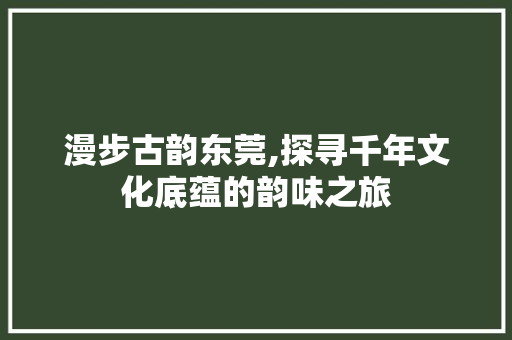 漫步古韵东莞,探寻千年文化底蕴的韵味之旅  第1张