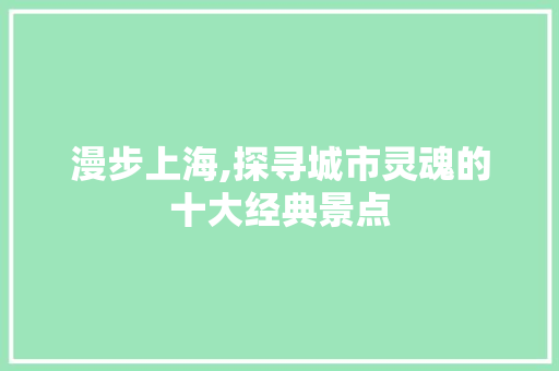 漫步上海,探寻城市灵魂的十大经典景点