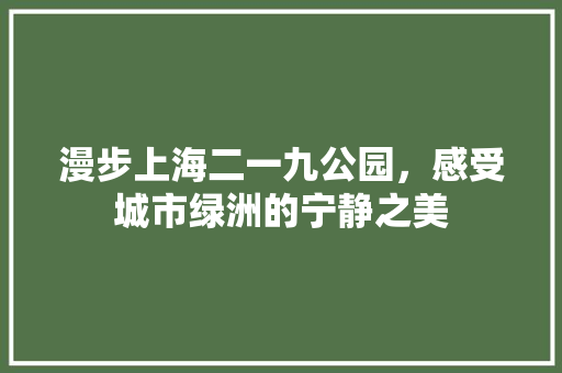 漫步上海二一九公园，感受城市绿洲的宁静之美