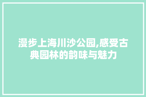 漫步上海川沙公园,感受古典园林的韵味与魅力