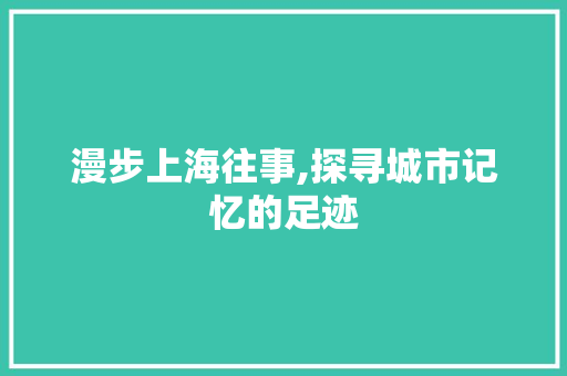 漫步上海往事,探寻城市记忆的足迹  第1张