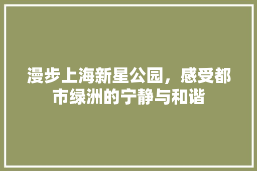 漫步上海新星公园，感受都市绿洲的宁静与和谐