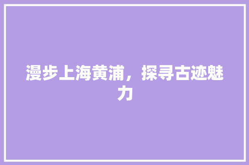 漫步上海黄浦，探寻古迹魅力