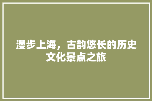 漫步上海，古韵悠长的历史文化景点之旅