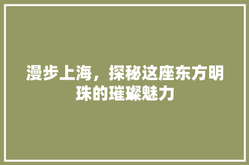 漫步上海，探秘这座东方明珠的璀璨魅力