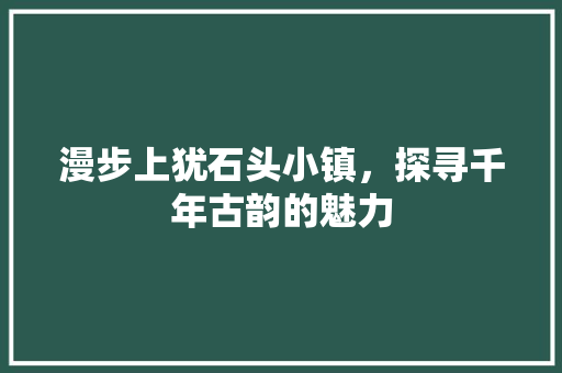 漫步上犹石头小镇，探寻千年古韵的魅力