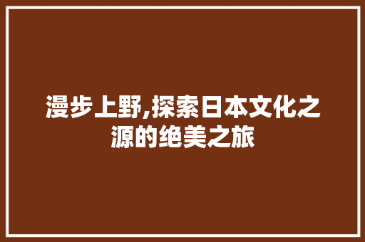 漫步上野,探索日本文化之源的绝美之旅  第1张