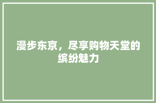 漫步东京，尽享购物天堂的缤纷魅力