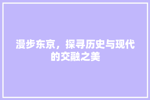 漫步东京，探寻历史与现代的交融之美