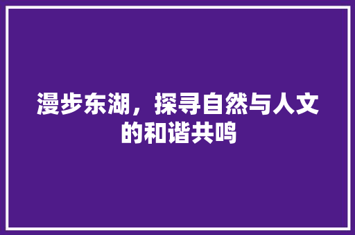 漫步东湖，探寻自然与人文的和谐共鸣