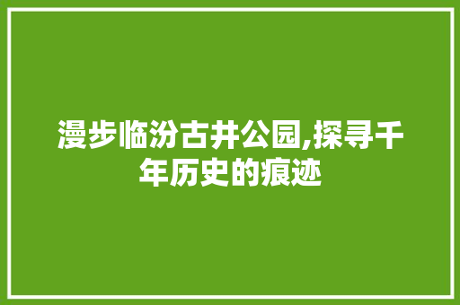 漫步临汾古井公园,探寻千年历史的痕迹