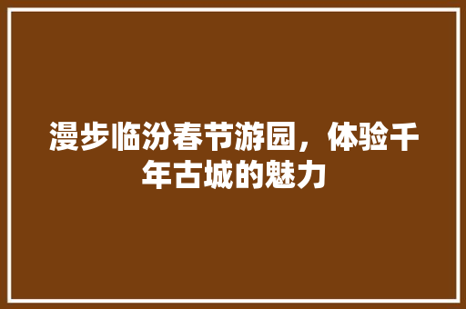 漫步临汾春节游园，体验千年古城的魅力