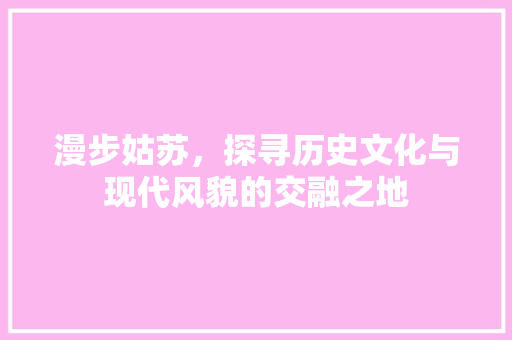 漫步姑苏，探寻历史文化与现代风貌的交融之地