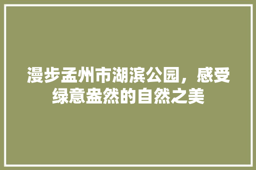 漫步孟州市湖滨公园，感受绿意盎然的自然之美