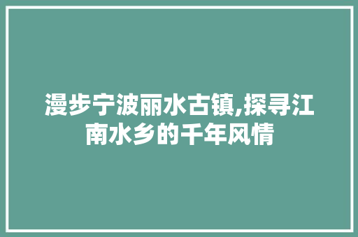 漫步宁波丽水古镇,探寻江南水乡的千年风情