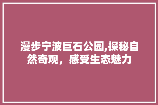 漫步宁波巨石公园,探秘自然奇观，感受生态魅力