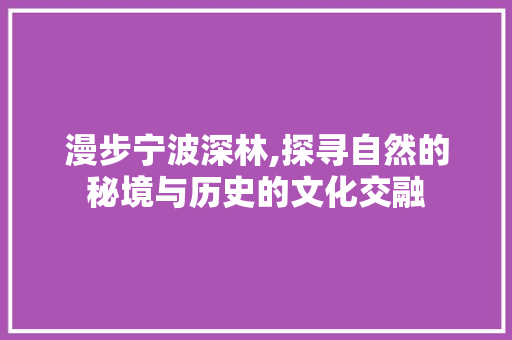 漫步宁波深林,探寻自然的秘境与历史的文化交融