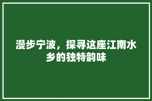 漫步宁波，探寻这座江南水乡的独特韵味