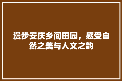 漫步安庆乡间田园，感受自然之美与人文之韵