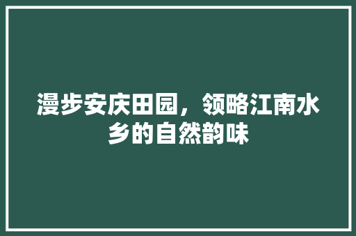 漫步安庆田园，领略江南水乡的自然韵味