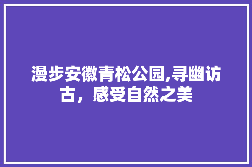 漫步安徽青松公园,寻幽访古，感受自然之美