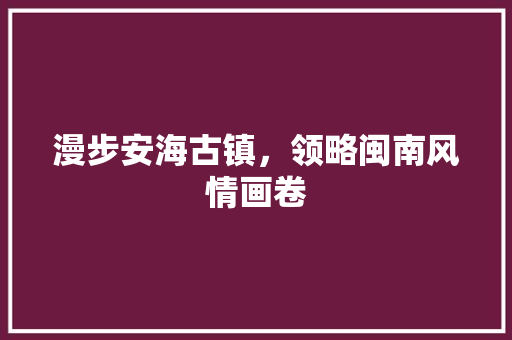 漫步安海古镇，领略闽南风情画卷