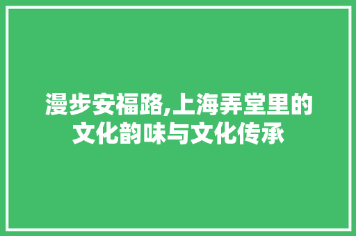 漫步安福路,上海弄堂里的文化韵味与文化传承