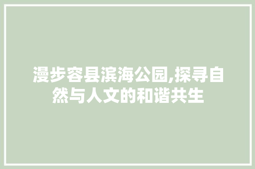 漫步容县滨海公园,探寻自然与人文的和谐共生