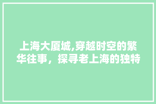 上海大厦城,穿越时空的繁华往事，探寻老上海的独特魅力