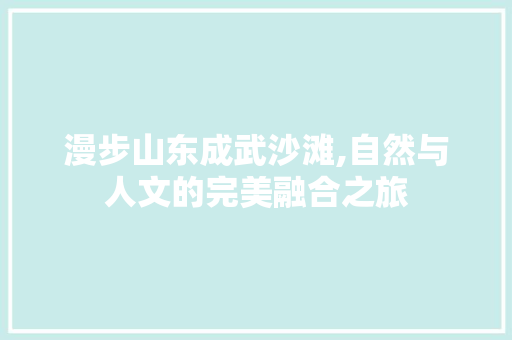 漫步山东成武沙滩,自然与人文的完美融合之旅  第1张