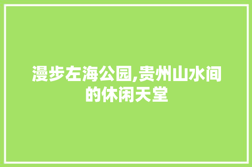 漫步左海公园,贵州山水间的休闲天堂