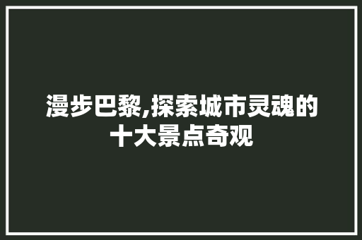 漫步巴黎,探索城市灵魂的十大景点奇观