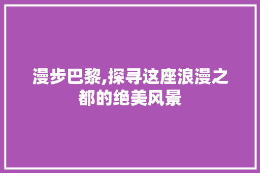 漫步巴黎,探寻这座浪漫之都的绝美风景