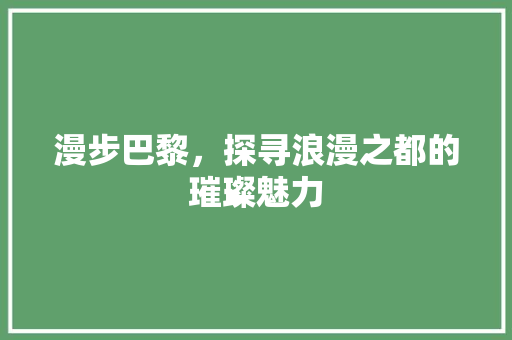 漫步巴黎，探寻浪漫之都的璀璨魅力