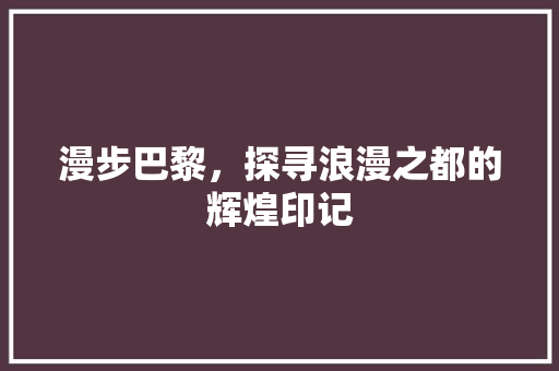 漫步巴黎，探寻浪漫之都的辉煌印记